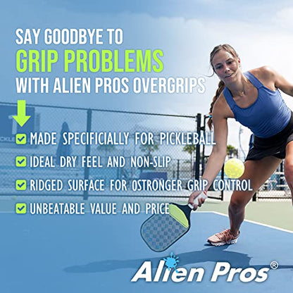 ALIEN PROS Pickleball Overgrip (4-Pack) with Ridges for Better Grip Control - Precut and Dry Feel Pickleball Grip Tape - Non-Slip Pickleball Paddle Grip Tape for High Performance - color: White