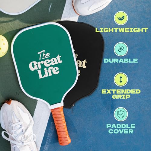 Pickleball Paddle Premium Set | 2 Carbon Fiber Paddles & 4 Balls | Sport Bag & Paddle Cover Included | Beginner Friendly | 6in. Handle | Honeycomb Core | Lightweight | Retro & Stylish