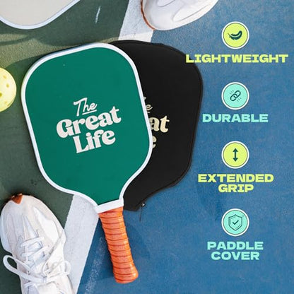 Pickleball Paddle Premium Set | 2 Carbon Fiber Paddles & 4 Balls | Sport Bag & Paddle Cover Included | Beginner Friendly | 6in. Handle | Honeycomb Core | Lightweight | Retro & Stylish