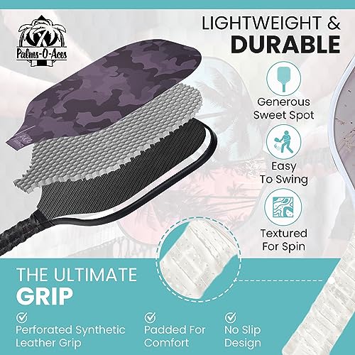 Palms-O-Aces USAPA Approved Pickleball Paddle Set | 2 Carbon Fiber T700 Graphite Paddles with Enhanced Spin Surface | Lightweight Pickleball Paddle Set with 2 Neoprene Covers, 4 Balls & Carry Bag Set