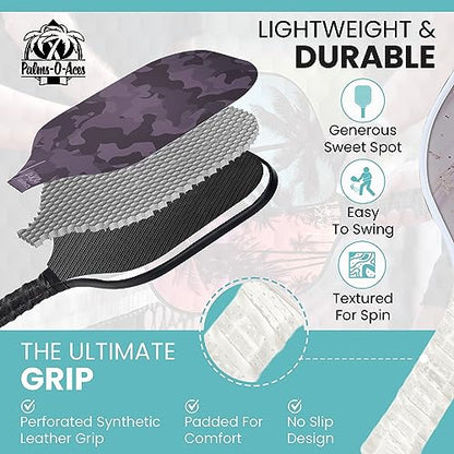 Palms-O-Aces USAPA Approved Pickleball Paddle Set | 2 Carbon Fiber T700 Graphite Paddles with Enhanced Spin Surface | Lightweight Pickleball Paddle Set with 2 Neoprene Covers, 4 Balls & Carry Bag Set