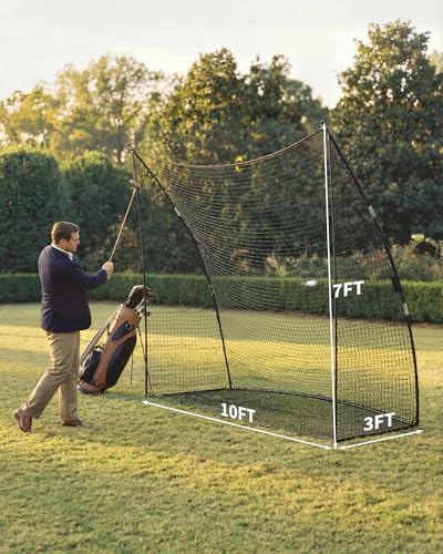 Golf Net 10x7FT, Portable Golf Practice Hitting Net for Backyard, Training Equipment with Carry Bag for Swing Chipping Training, Ideal for Outdoor Indoor, Black