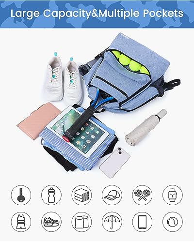 Tennis Bag Professional Tennis Backpack for Men and Women Racket Bags Holds 2 Rackets with Ventilated Shoe Compartment - color: Blue with Shoes Compartment