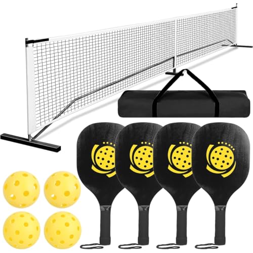 22 ft. Portable Pickleball Net Set Regulation Size Net Pickle Ball Net System with 4 Pickleballs 4 Paddles Carrying Bag for Driveway Backyard Black