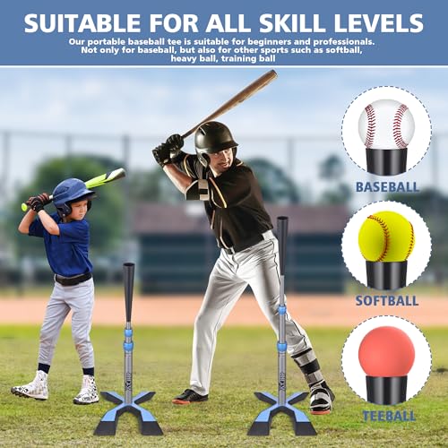 Baseball Tee for Hitting, Batting Tee with 5.8 LB Base, Softball Tee 24"-45" Height Adjustment, Hitting Tee for Baseball Training Accessories