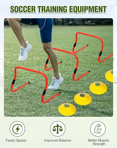 Agility Hurdles,9"-12.6" Adjustable Speed Training Hurdles for Football, Basketball, Soccer Hurdles Training Equipment Set of 6 Cones Set