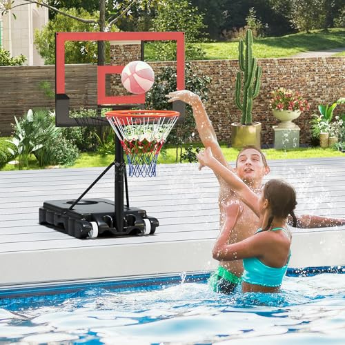 GYMAX Basketball Hoop Outdoor, 3.3-7/10 FT Adjustable Portable Basketball Goal with Wheels, PC Backboard, Fillable Base for Kids, Youth & Adults in Backyard, Driveway, Pool