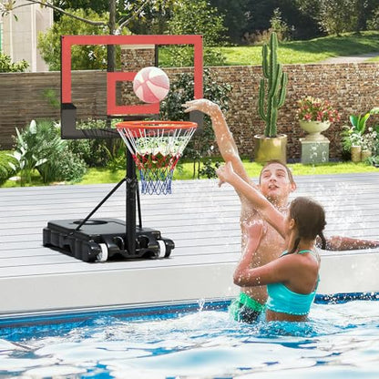 GYMAX Basketball Hoop Outdoor, 3.3-7/10 FT Adjustable Portable Basketball Goal with Wheels, PC Backboard, Fillable Base for Kids, Youth & Adults in Backyard, Driveway, Pool