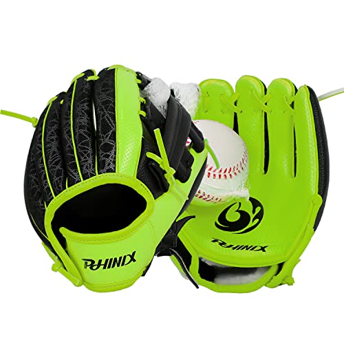 PHINIX Baseball Glove Tee-Ball Mitts for Kids Play & Training 8.5"-9" - color: Yellow with Ball, size: 8.5"