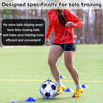 2 Pcs Soccer Ball Return Trainer Net Football Kick Trainer Net Fits Ball Size 3, 4, 5 Football Kick Throw Self Practice Training Aid Adjustable Waist Belt Footballs Training Equipment for Boys