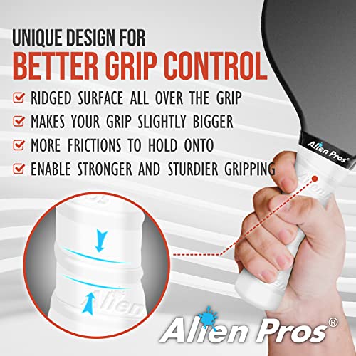 ALIEN PROS Pickleball Overgrip (4-Pack) with Ridges for Better Grip Control - Precut and Dry Feel Pickleball Grip Tape - Non-Slip Pickleball Paddle Grip Tape for High Performance - color: White