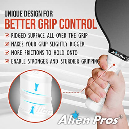 ALIEN PROS Pickleball Overgrip (4-Pack) with Ridges for Better Grip Control - Precut and Dry Feel Pickleball Grip Tape - Non-Slip Pickleball Paddle Grip Tape for High Performance - color: White