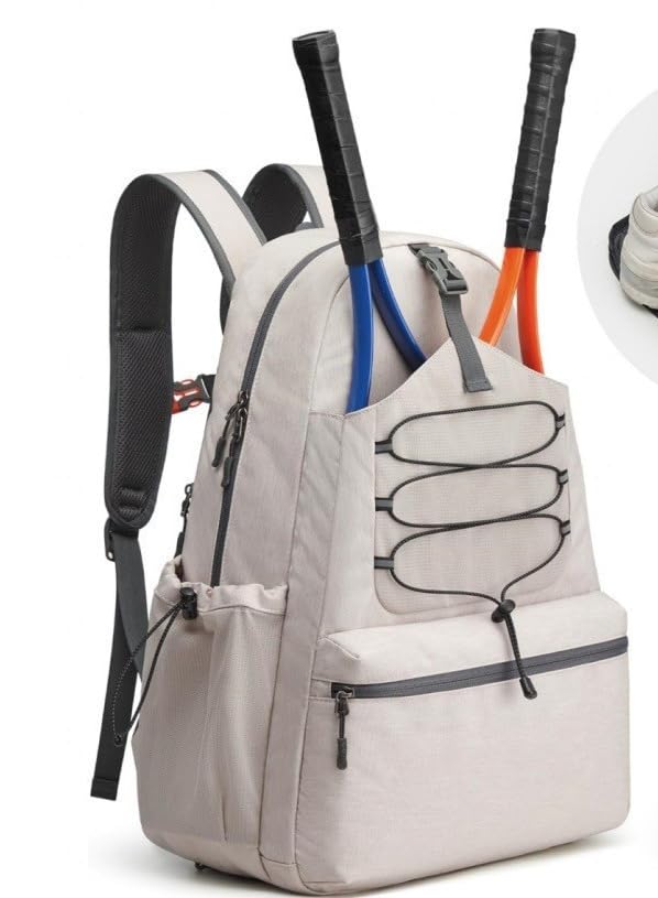 Garvee Tennis Backpack for Men Women, 2 Racket Pickleball Bag with Separate Shoe Compartment, Large Tennis Racket Bag for Racquet Sport Equipment, Beige/Black - color: Beige