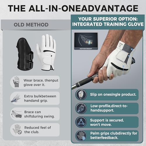 Golf Wrist Training Glove, Golf Grip Trainer - Glove Men Left Hand, Wrist Brace for Eliminate Slices Hooks, Swing Training Aid - Improve Wrist & Grip Position for Right-Handed Beginners