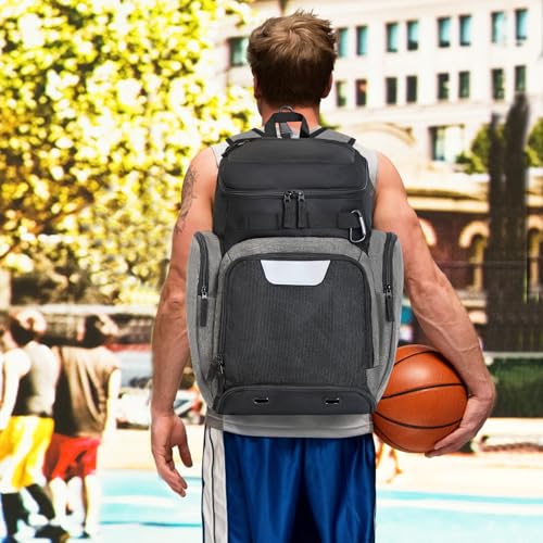 LARIPOP Basketball Backpack with Ball & Ventilated Shoe Compartment Insulated Pockets for Men Youth Training - color: Light grey