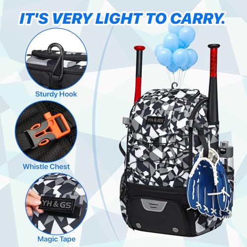 Softball Bag,Softball Bat Bag For Youth Adults,Baseball Bag with Fence Hook for TBall Bat & Equipment,Lightweight Baseball Bat Backpack with Shoe Compartment,Large Main Compartment for Helmet - color: Black camouflage
