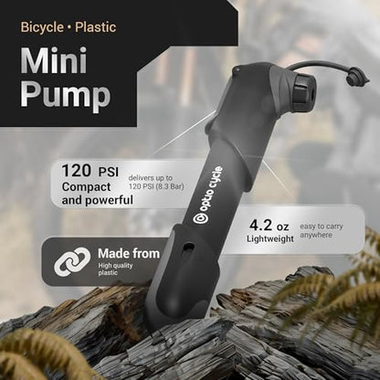 Mini Bike Pump 120 PSI / 8.3 Bar – Compact Portable Frame-Mounted Bicycle Hand Air Pump for Presta and Schrader Valve | Small Manual Tire Tool for Road, Track, Mountain Bike, BMX, Ebike - color: Black
