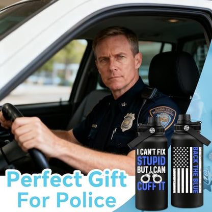 Fufandi Police Officer Gifts - Academy Graduation Gifts for Police -Birthday Fathers Day Gift for Dad, Men, Policeman - Polices Water Bottle 32oz - color: Police Black