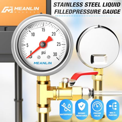 0~30Psi Stainless Steel 1/8" NPT 1.5" FACE DIAL, Glycerin Filled Pressure Gauge, Liquid Filled, Water Oil Air, Lower Mount, with 1/4" NPT and 3/8" NPT Hex Bushing - size: 0-30Psi