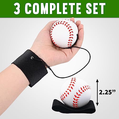 Playbees Reactive Practice Baseballs (3 Pack) – Personal Wrist Return Trainer for Solo Pitching & Catching Practice – High-Elastic Training Ball for Kids & Beginners – Compact Travel Set - style: 3 Pack