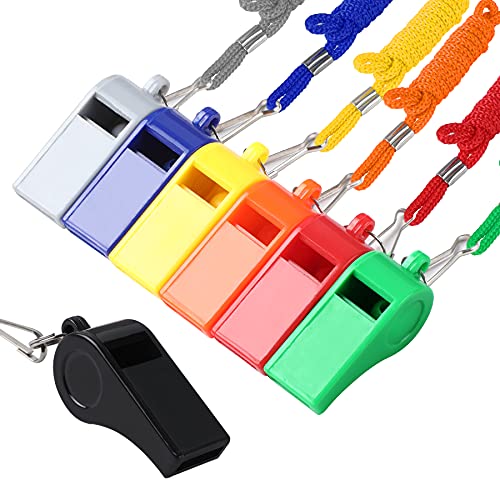 SANNIX 7 Pack Whistles, Coaches Whistles with Lanyard Sports Whistle Loud Crisp Sound Whistles for Referees Training Gyms Emergency - color: Multicolor