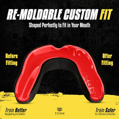 Titan Armour® Mouth Guard Boxing | Premium Dual-Layer | Case Included | Adult & Youth Custom-Fit Mouthpiece | Boil & Bite Mouthguard for Men: Football, MMA, Hockey, Lacrosse, BJJ, Basketball - color: Red, size: Adult Age 11+