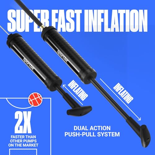 SPORTBIT Ball Pump for Sports Balls - Push & Pull Inflating System - Hand Pump for All Exercise Balls - Volleyball Pump, Basketball Inflator, Football & Soccer Ball Air Pump