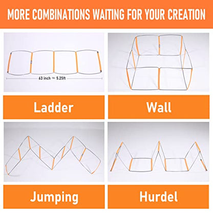 All-in-One Agility Ladder Agility Training Equipment Foldable Instant Set-up Tangle-Free Design 8+4 Rung Speed Ladder Workout Ladder with 12 Soccer Cones & 3 Resistance Band & 1 Storage Bag