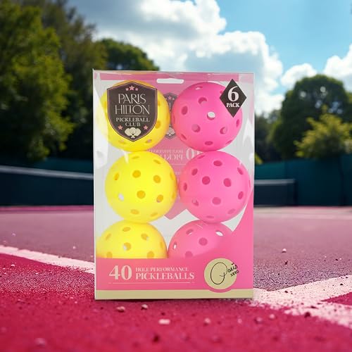 Paris Hilton - Performance Pickleballs 40-Hole, 6 Pack Durable Outdoor Balls, Precision Flight Design for Consistent Bounce and Long-Lasting Play