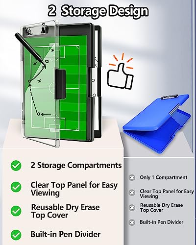 Clearview Clipboard with 2 Storage, Dry Erase 8.5x11 Heavy Duty ClipBoards - High Capacity Coaches Clip Board with Pen Holder - Side Opening Plastic Nursing Clip Case - Black - color: Black