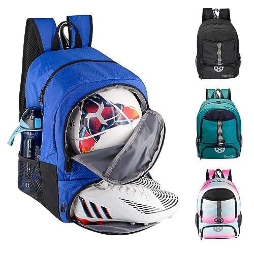 Youth Soccer Bag, Soccer Backpack for Football Volleyball Basketball, Backpack with Ball Compartment and Ball Holder - color: Royal Blue