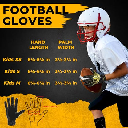 HANDLANDY Youth Football Gloves, Kids Sticky Receiver Gloves,Super Grip Football Glove Best Gift for Boys,Girls - color: Black and Amber, size: Small-Youth