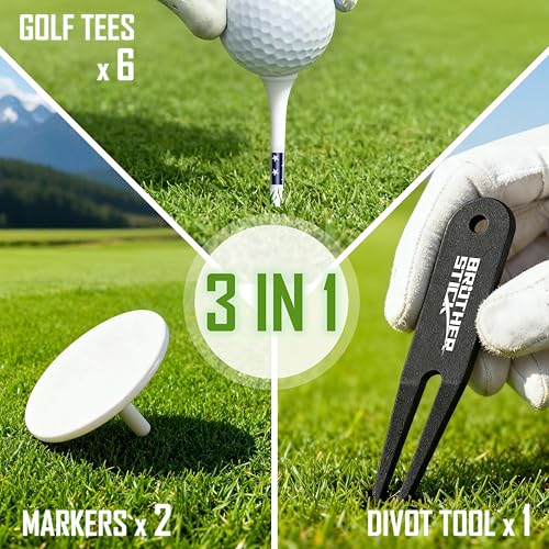 Golf Tee Holder for Golf Bag Accessories for Men, 3-in-1 Tee Caddy, Includes 6 Golf Tees, Divot Repair Tool & Golf Ball Marker, Stylish Golf Gifts for Men & Women