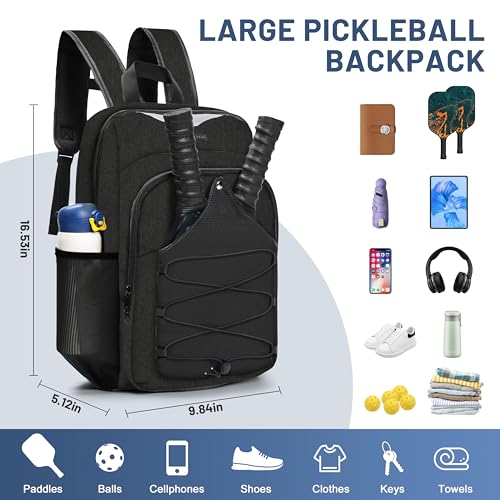 Pickleball Bag - Men's & Women's Pickleball Backpack, Adjustable Sling Bag with Large Capacity/Safety Pocket Ventilated Racket Compartments, Black