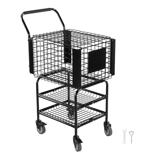 Tennis Ball Basket Pickup Hopper Holds 350 Balls 2 Layers Tennis Ball Hopper Basket Cart with Wheel Ideal for Court Training