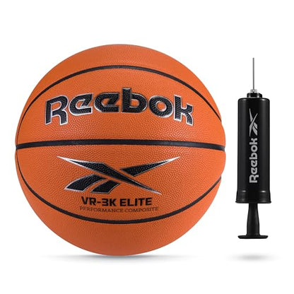 Reebok Hi Vis Elite Basketball, Official Size, Composite Leather, Anti-Slip Grip, Consistent Shape Retention, Includes Pump & Needle, VR-3K Series - color: Orange