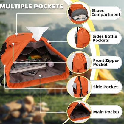 Sports Drawstring Backpack, Badminton Gym Bag Holds 2 Rackets with Shoe Compartment, Off-work, Everyday & Overnight Weekend - color: Orange