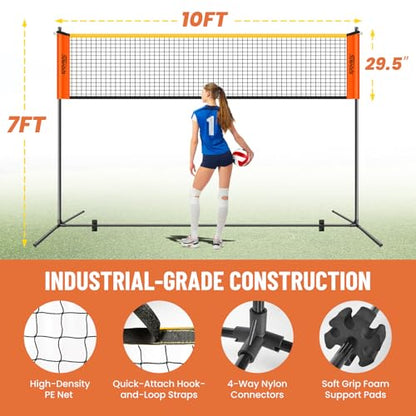 3-in-1 Adjustable Height Volleyball Badminton Pickleball Net Set - Portable Badminton Net Set for Backyards with Badminton Racket & Shuttlecocks, Volleyball Set with ball & Pump, Pickleball & CarryBag