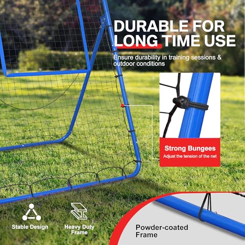 6 x 4 ft 5 Angles Adjustable Pitch Back Baseball Softball Lacrosse Volleyball Rebound Bounce Back Net with Strike Zone - color: Blue