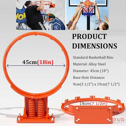 18in Basketball Rim Replacement Outdoor Hoop Double Spring Breakaway Basketball Rim, Replacement Basketball Rim, Basketball Goal and Net