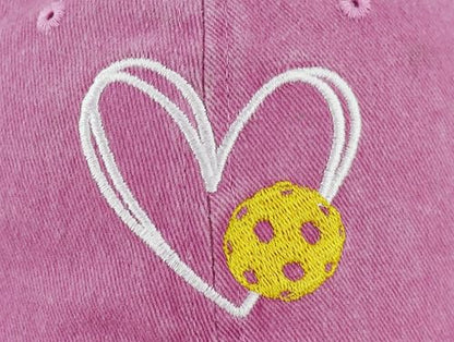 Pickleball Baseball Cap for Men Women, Funny Adjustable Embroidered Cotton Outdoor Sport Pickle Ball Heart Hat - color: Pink