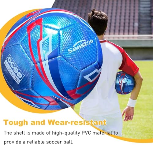 Senston Soccer Ball Size 3 & Size 4 & Size 5 for Kids and Adult Official Match Training Soccer Ball with Pump - color: blue, size: size 4