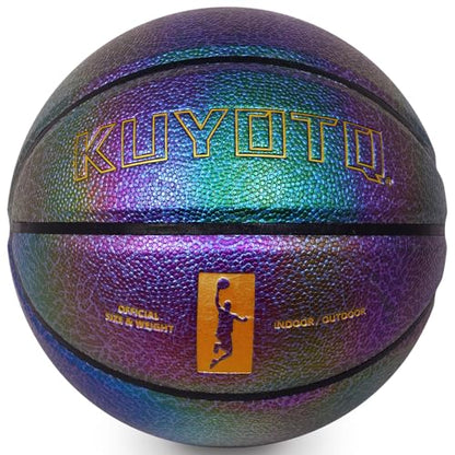 KUYOTQ Youth Women Basketball - Shiny Purple Leather, Size 6 (28.5"), Bright Color Dazzle Textured Basketball for Youth & Women, Deflated