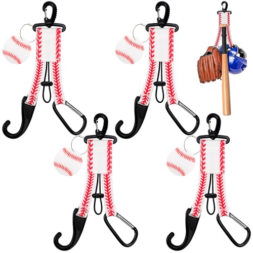 4 Pcs Baseball Gear Hanger Dugout Organizer Softball 3 in 1 Baseball Fence Hooks with Name Luggage Tags Softball Team Gift for Hiking Camping Backpack Glove Helmet Drinking Bottle Hanging