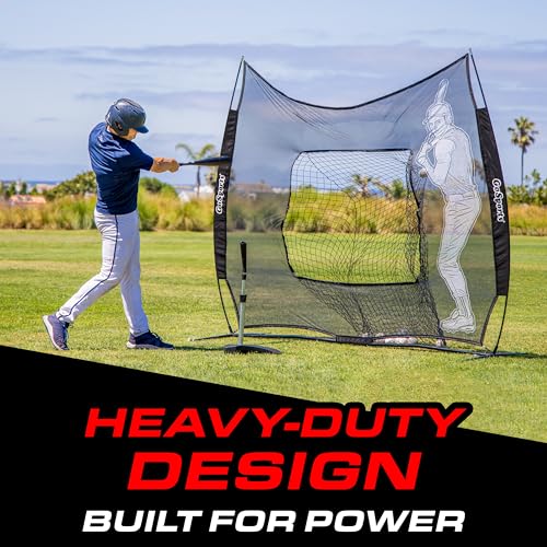 GoSports 7 x 7 ft Advanced Baseball & Softball Net with Xtraman Batter - Portable Hitting & Pitching Practice Net
