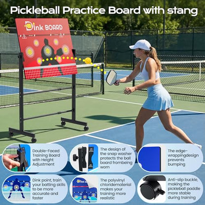 Pickleball Practice Board,Dual-Sided Rebounder Dink Board with Stand,Height-Adjustable Portable Pickleball Solo Training Tool,Volley & Baseline Pickleball wall Indoor/Outdoor Use
