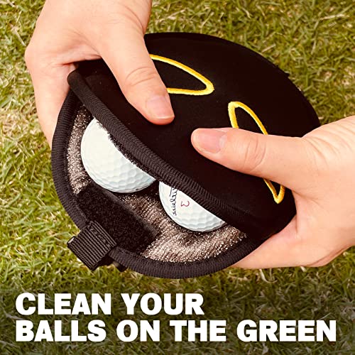 Golf Club Cleaner & Ball Cleaning Bag,Original Three-Layer Fabric Waterproof Technology,Golfer's Ultimate Green Clean Scrub Equipment Accessories,Removable Clips to Support Machine Washing - color: Black