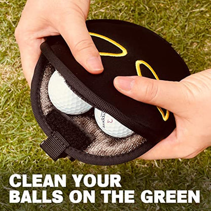 Golf Club Cleaner & Ball Cleaning Bag,Original Three-Layer Fabric Waterproof Technology,Golfer's Ultimate Green Clean Scrub Equipment Accessories,Removable Clips to Support Machine Washing - color: Black