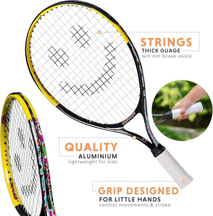 Kids Tennis Racket with Training Videos – Aluminum Youth Tennis Racket with Neoprene Handle for Children Age 5-12 – Learn Faster and Play Better by Street Tennis Club