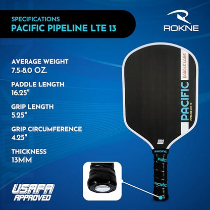 Carbon Fiber Pickleball Paddles | USAPA Approved Pickleball Paddles | Pro Grit Texture, Max Spin & Comfort | Pickle Ball Paddles Include Paddle Cover | 13MM & 16MM - color: PIPELINE LTE 16.25" x 7.75" x 13mm